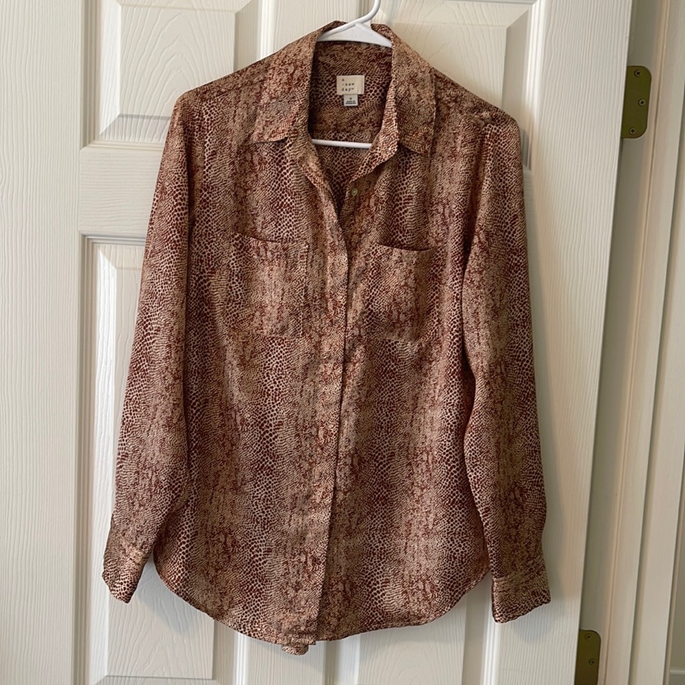 A New Day beige snakeskin button up